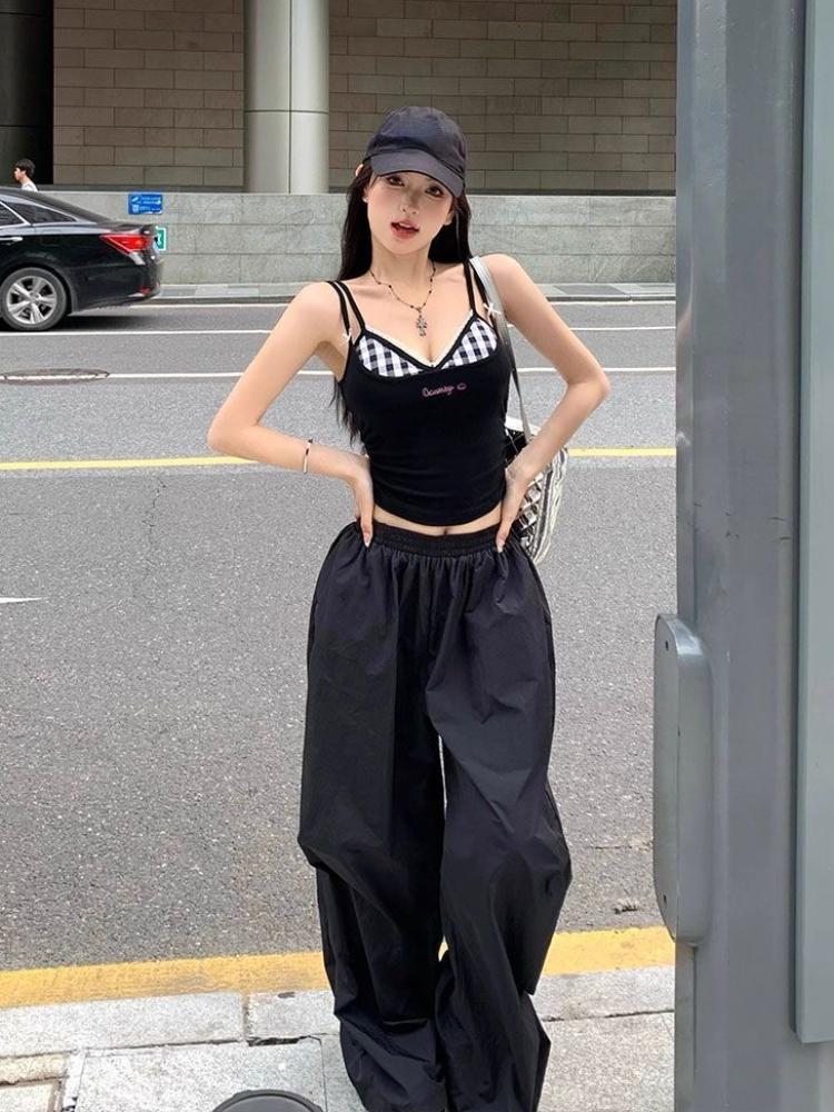 Summer 2000s Outwear Lace Plaid Corset Vest Two Pieces Hot Girls Sweet Spicy Slim Y2k Crop Top Casual Korean Fashion Camis Chic