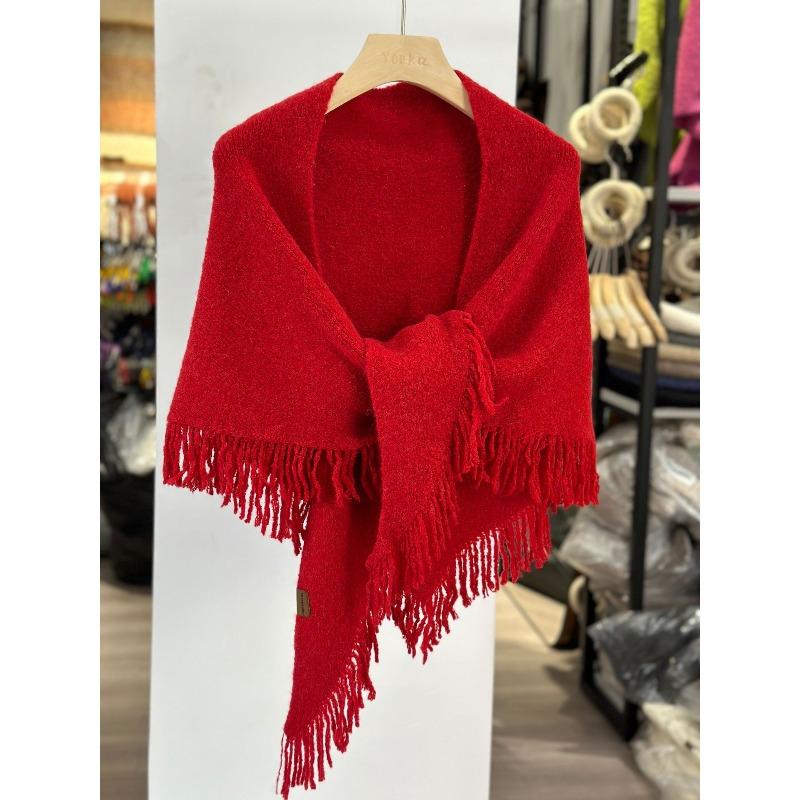 Autumn and Winter High-end Korean Versatile Fringes Thickened and Warm with Triangle Scarves, Knitted Wool Scarves, Shawls