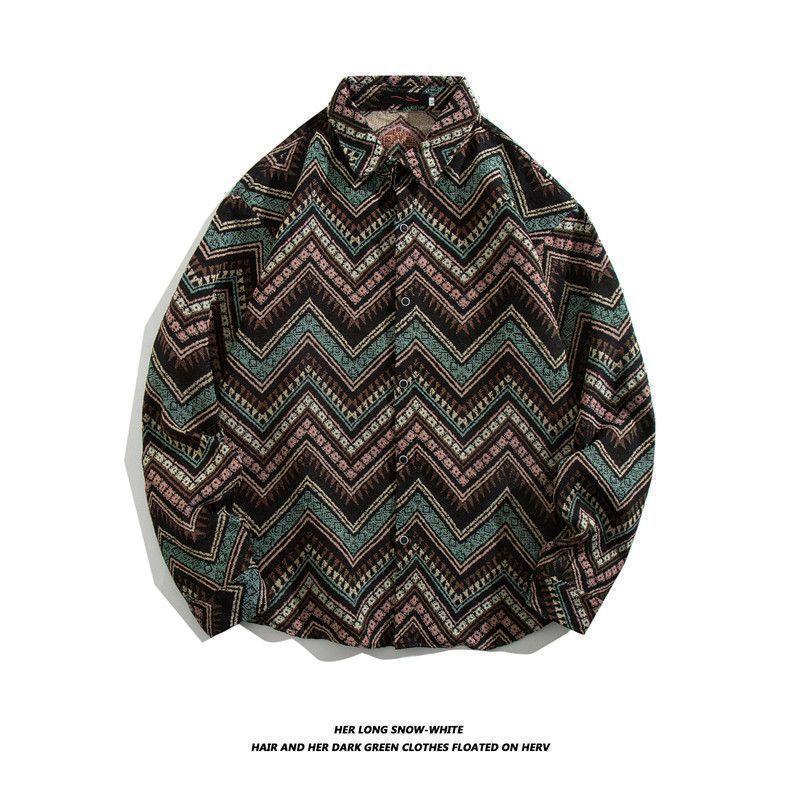 

Мужская кубинская винтажная ретро-рубашка с длинным рукавом — японский этнический стиль для осени и зимы XXXL