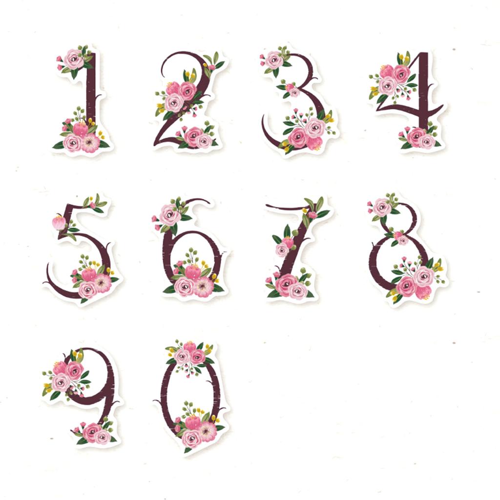 30 Pieces Number Decorative Stickers with Flower Decor Elegant Stylish Self Adhesive Floral Number