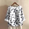 Women's Casual Three-quarter Sleeve Round Neck Gradient Color Printed Cotton And Linen Top