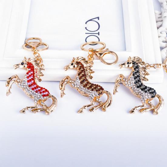 Horse-Shaped Rhinestone Keychain with Carabiner Clip Sparkling Zircon Animal Key Ring for Keys Bags Lucky Symbol for Car Home Decor
