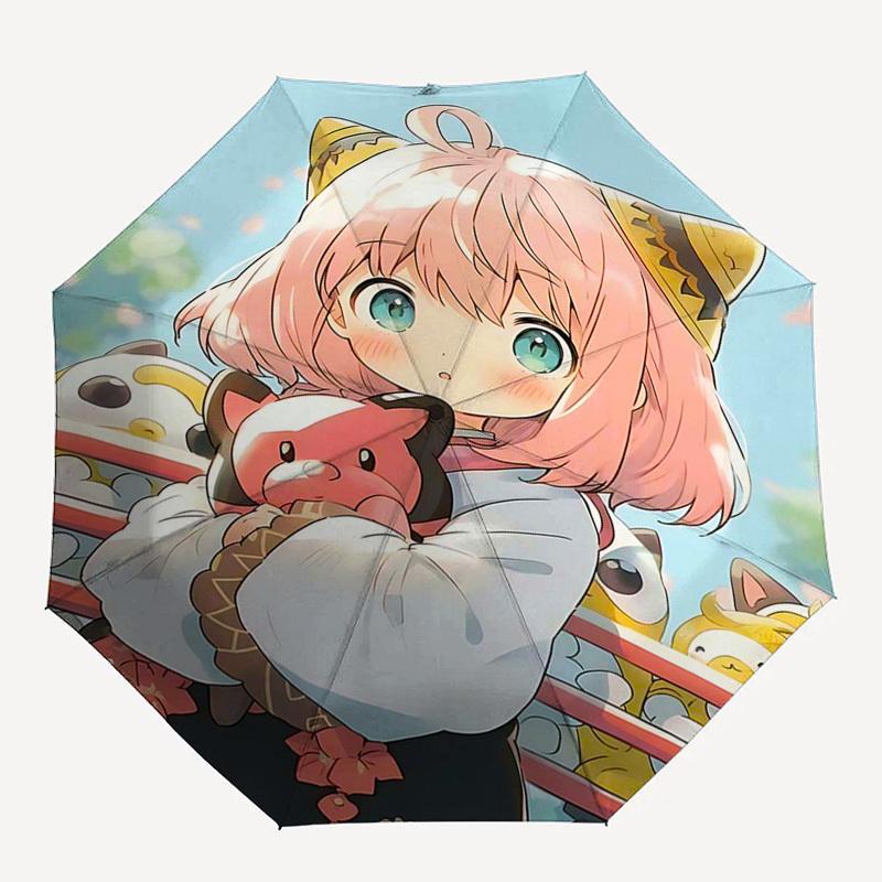 1pc Cat Earcoat with Cherry Blossom Print - Automatic Opening Umbrella, Foldable Design, Iron Frame, Outdoor Use, Festival Gift, Suitable for Fans, Tr