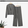 VONDA Two Piece Suit Autumn Spring Women Rib Long Sleeve Blouse and Pants Casual Sets