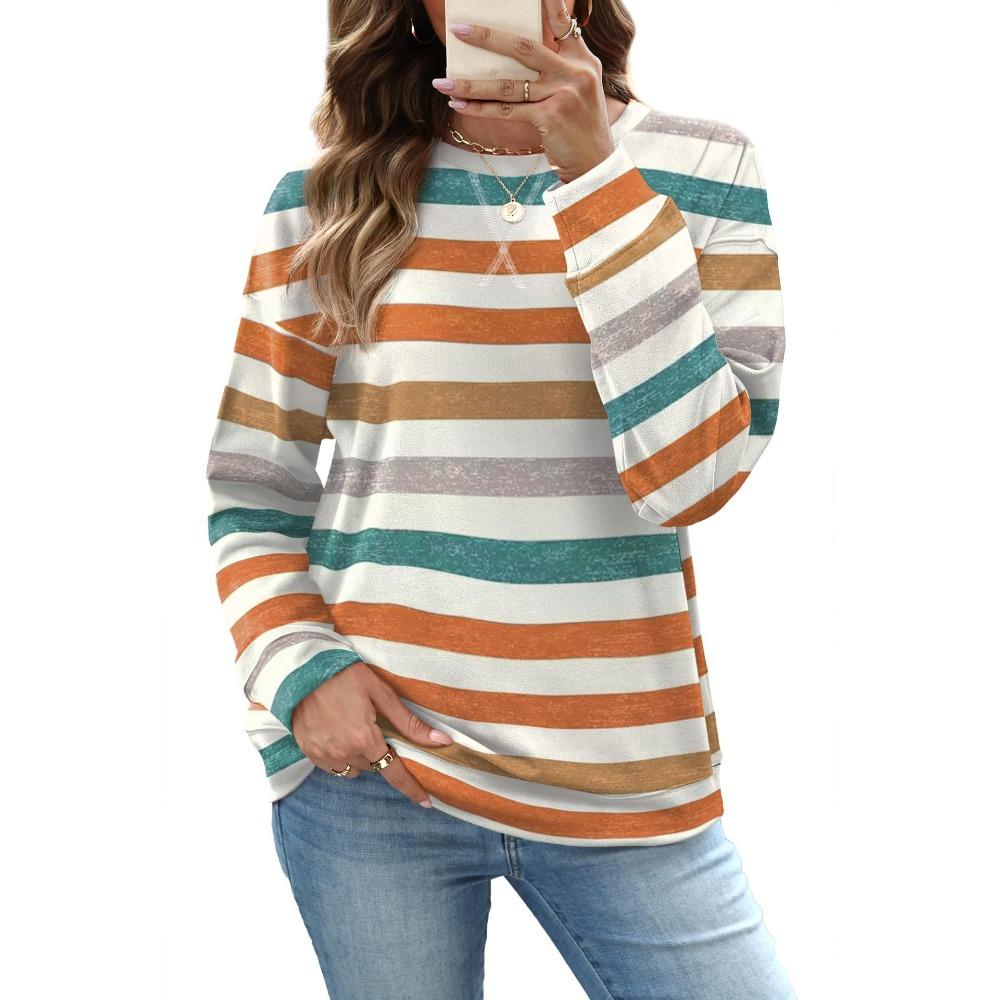Damen Rundhals Langarm Reguläre Passform Lässiges Kariertes T-Shirt Top für Herbst Tägliche Kleidung