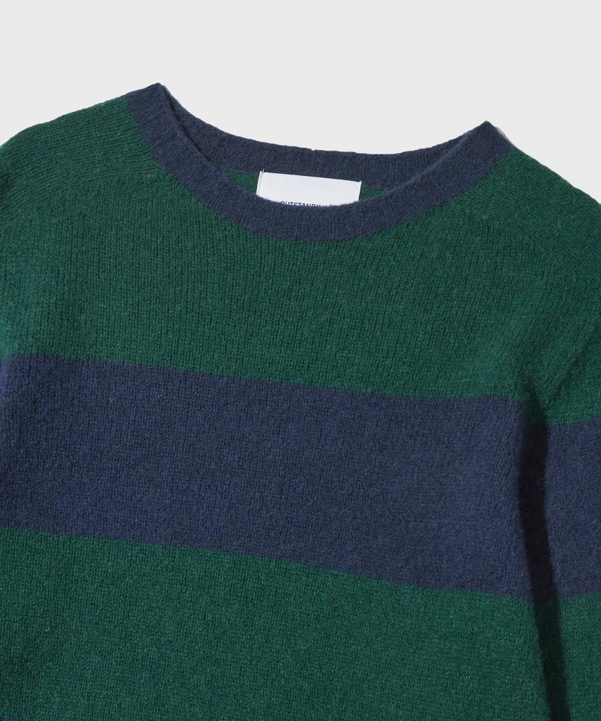 OUTSTANDING Pure Wool Wholegarment Stripe Knit_Green/Blue