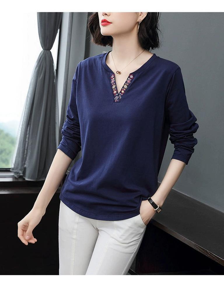Koszulka damska z długim rękawem w stylu koreańskim, podkoszulka, warstwa bazowa, top, strój dla mamy w średnim wieku, temperamentny, dopasowany krój, modny