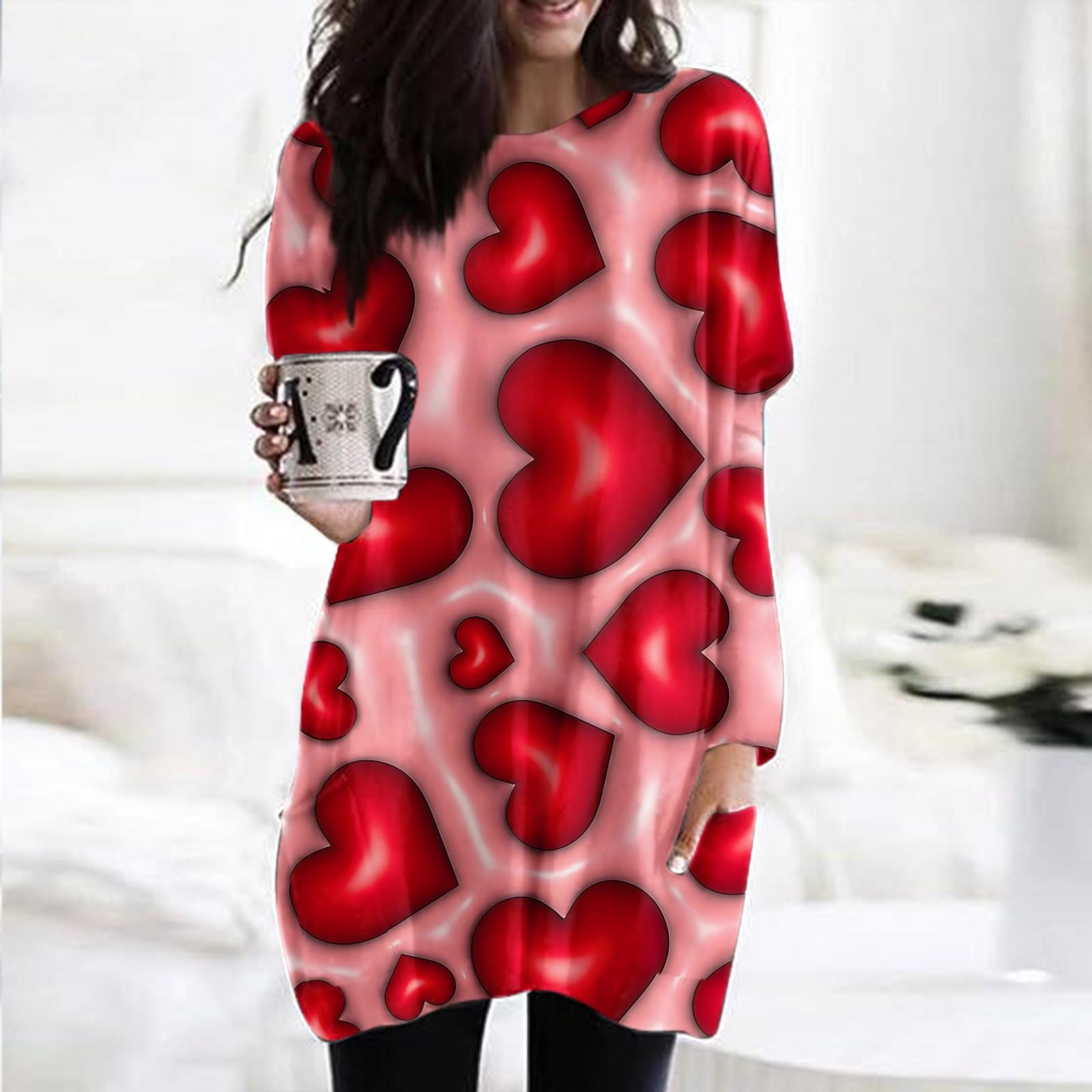 

Женский модный повседневный топ с длинным рукавом и круглым вырезом ко Дню святого Валентина с принтом в виде сердца XL красный