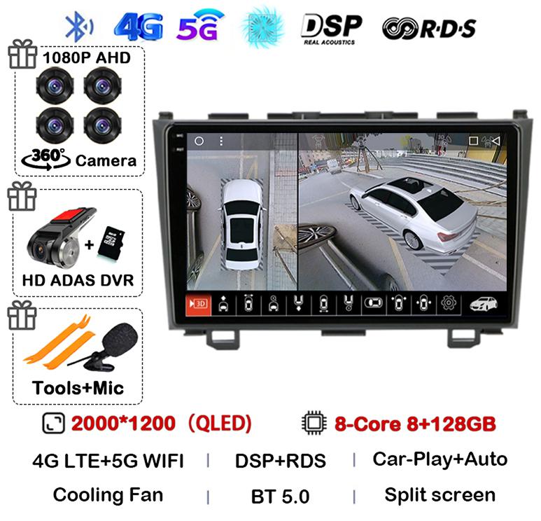Android 14 Carplay Car Radio For Honda CR-V 3 RE CRV 2007 2008 2009 2010 2011 Multimedia Player 2 Din DVD GPS Head Unit Stereo