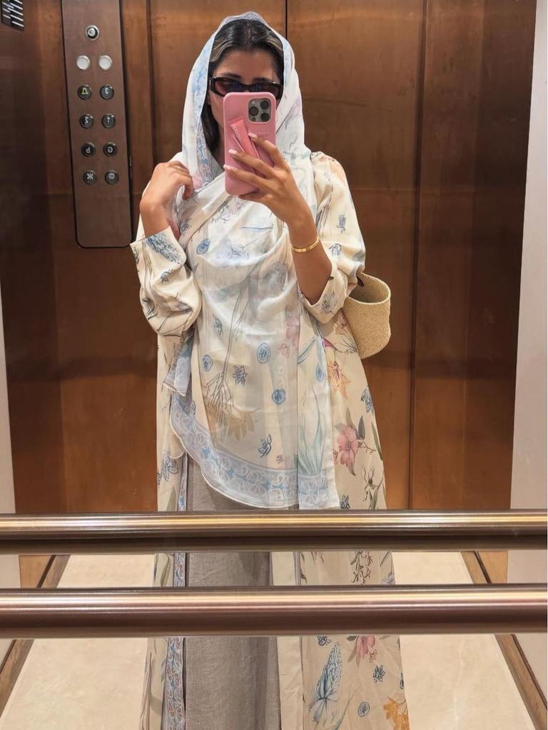 Floral Long Dress & Headscarf Two-Piece Cardigan Set