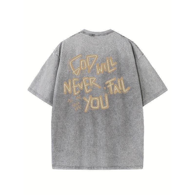 European sizes God Will Never Fall You Vintage Washed High Quality Cotton Patterned T-Shirt Men's T-Shirt Summer Clothing Sleeve Round Neck Tops