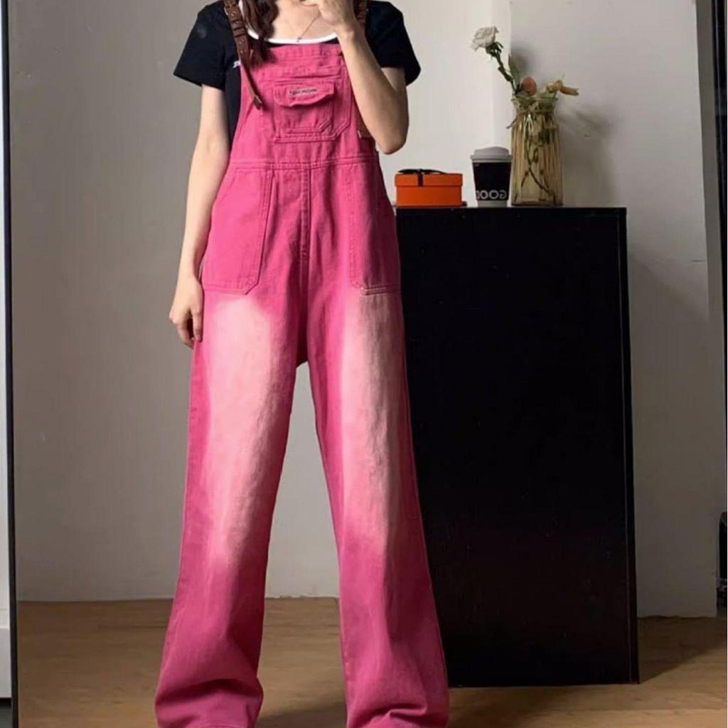2024 Damen Drachenfrucht Rot Retro Lose Weite Bein Jeans Overalls
