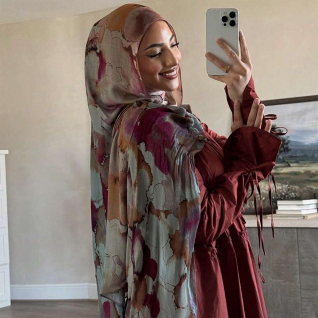 S Cotton Modal Long Scarf For Floral Printed Watercolor Muslim Hijab Scarf Breathable Soft Ramadan 180*70Cm