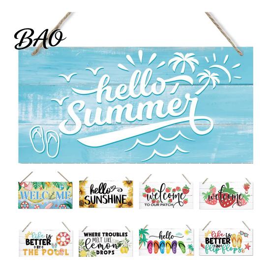 Hanging Wooden Sign for Front Door Summer Wood Door, Tropical Beach Welcome Coastal Style Terrace Decor Sign, Rustic Hanger Home Porch Wall
