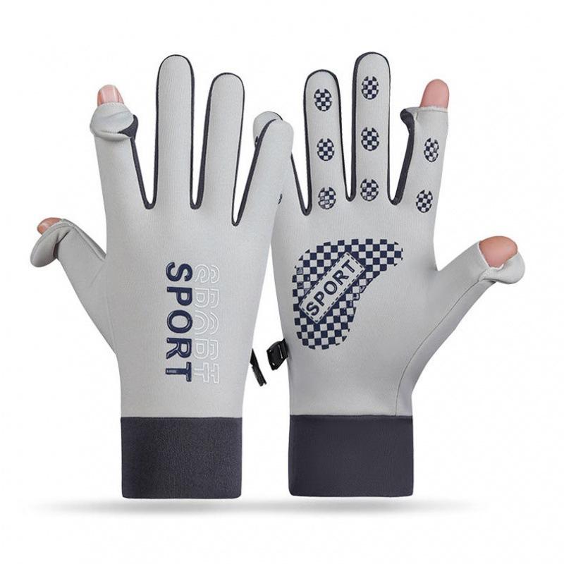 Couple thermal gloves windproof and water-proof elastic autumn and winter velvet women's open fingers for outdoor riding