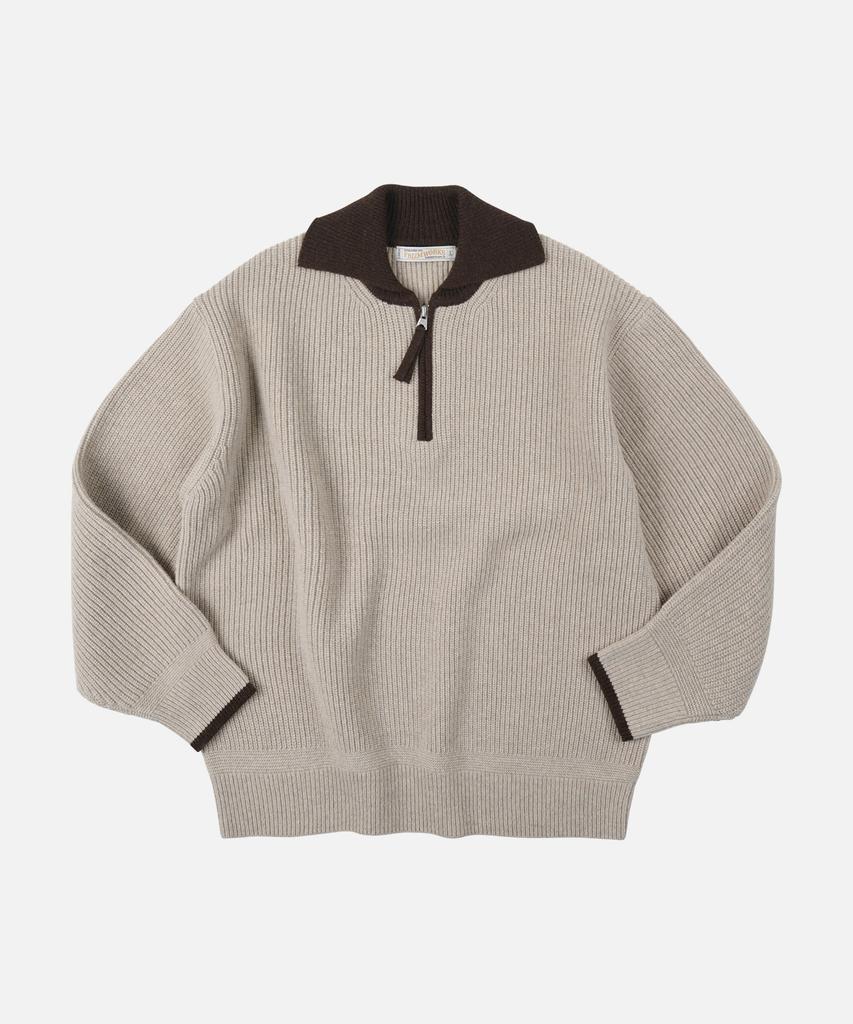 FRIZMWORKS Contrast Collar Half Zip Knit _ Cocoa