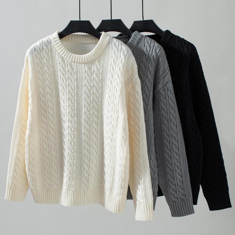 Autumn Winter Vintage Loose Knitwear Cardigan Long Sleeve Solid Color O Neck Sweater Top