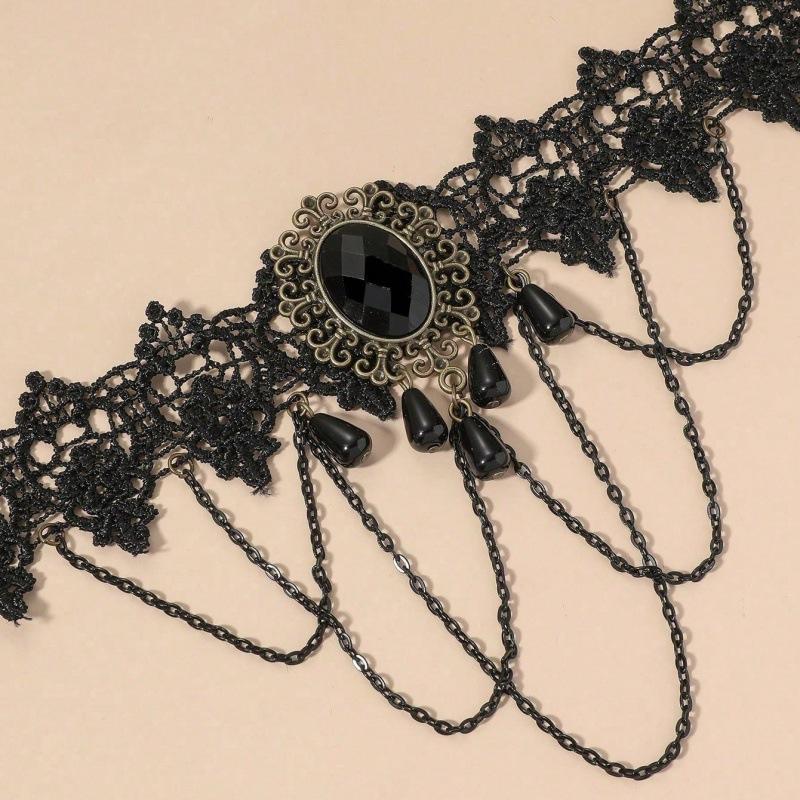 Fashion Personality Retro Jewelry Black Lace Clavicle Chain Female Exaggerated Lace Necklace Accessories