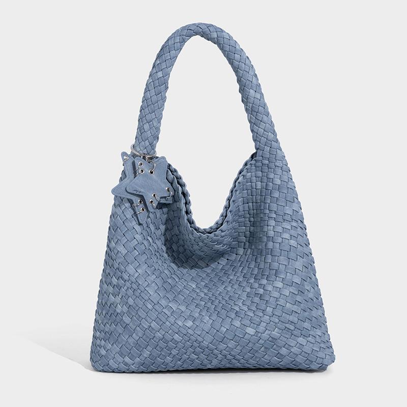 

2025 New High-Quality Woven Handbag Bucket Bag Large Capacity Casual Commuter Shoulder Bag for Women небо синє кольору