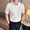 Men's Textured Stand Collar Short Sleeve Button Down Shirt Casual Streetwear Top