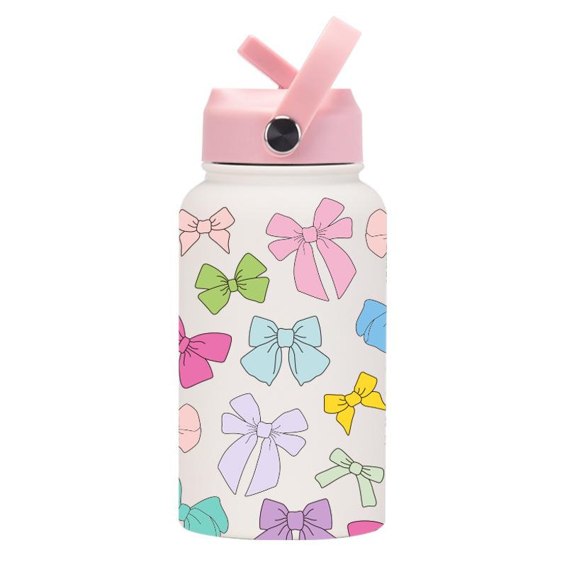 650Ml Sports Kettle Portable Handle Straw Water Cup Stainless Steel Beauty Mouth Printed Cup