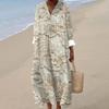 Women's Casual Fashion V-Neck Long Sleeve Textured Print Maxi Dress