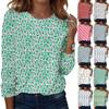 Langermede skjorter for kvinner Søt trykk grafisk t-skjorte Bluser Uformell Pluss størrelse Basic Topper Pullover