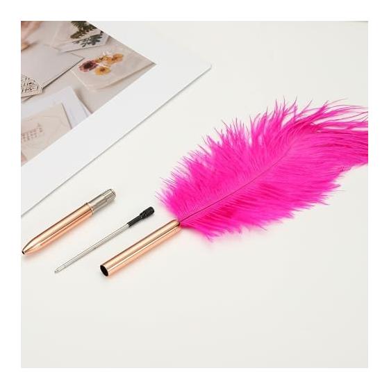 PATIKIL 1.0mm Feather Ballpoint Pens Wholesale, 2 Pcs Black Ink Vintage Plated Rod Quill Writing Pens for Office Wedding Guest Signatures, Style 1