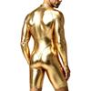Mens Metallic Shiny Swimwear Bodysuit Mock Neck Long Sleeve Short Bottoms One Piece Dance Jumpsuit