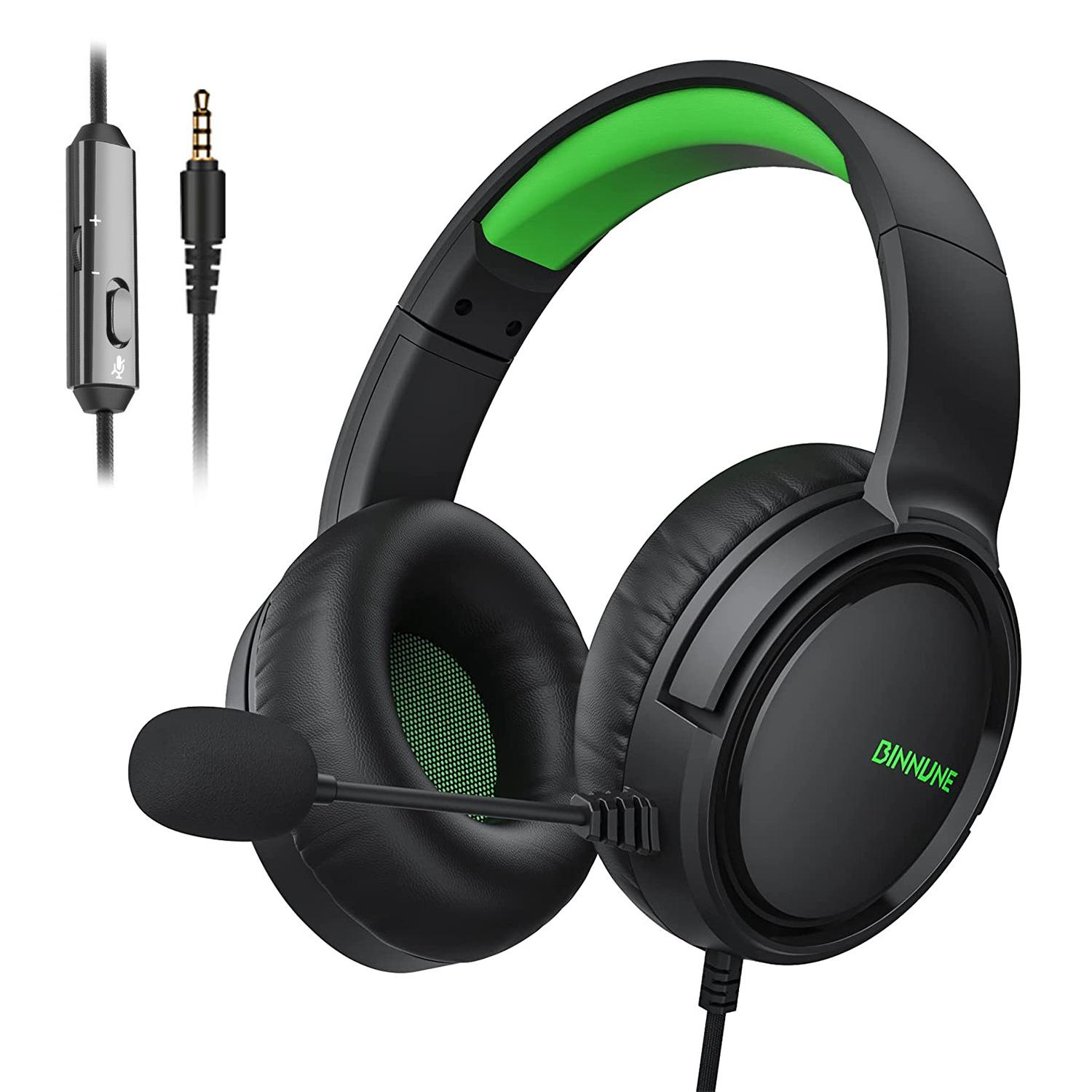 

BINNUNE BG02 Gaming Headset 3.5mm Wired Headphones with Microphone For PC/Laptop/Desktop Black/Green