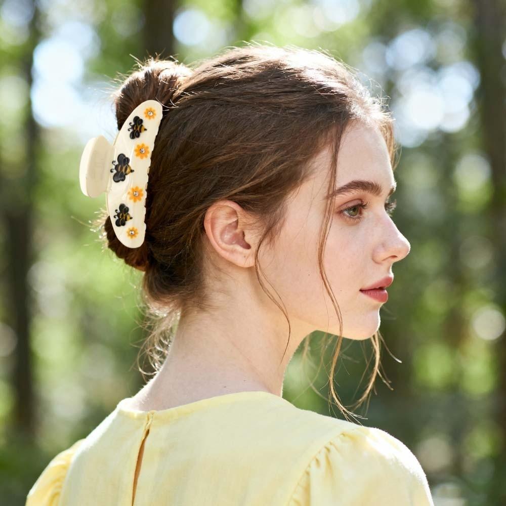 Flower Women Shark Clip Korean Style Acrylic Hair Claw Rhinestone-inlay Hair Claw Travel