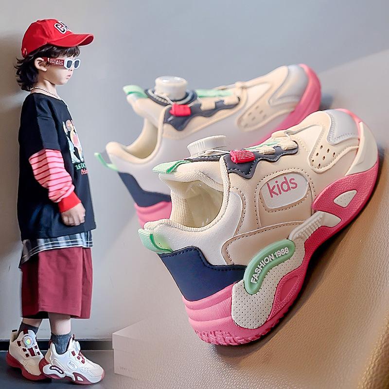 Mädchen Sportschuhe 2025 neu Herbst Kinder Freizeit Drehknopf Schnalle Jungen Vaterschuhe atmungsaktiv rutschfest weiche Sohle