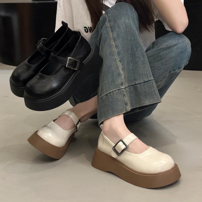 2025 season new big head platform Mary Jane shoes shallow mouth single shoes women's Japanese jk height increase casual small leather shoes women