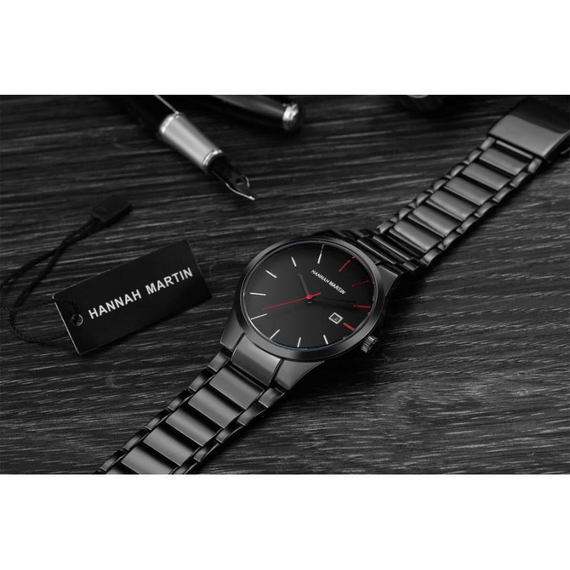 HannahMartin Men's Waterproof Watch fashion Silver Stainless Steel Belt Quartz Watch Large Dial