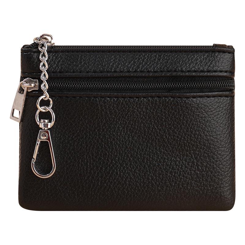 2024 Lychee Pattern Double Zipper Coin Purse, PU Solid Color Card Key Storage Bag - In Stock, Same Day Shipping