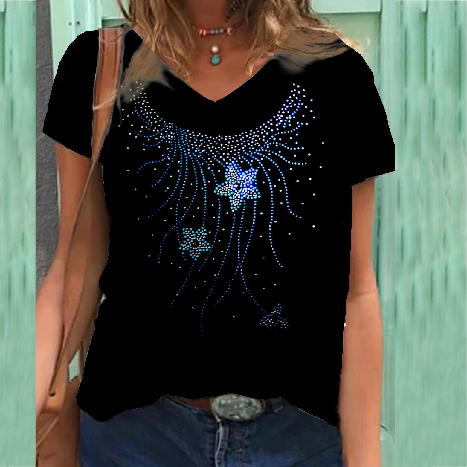 

Футболка с короткими рукавами и 3D-принтом, женские топы с V-образным вырезом 5XL