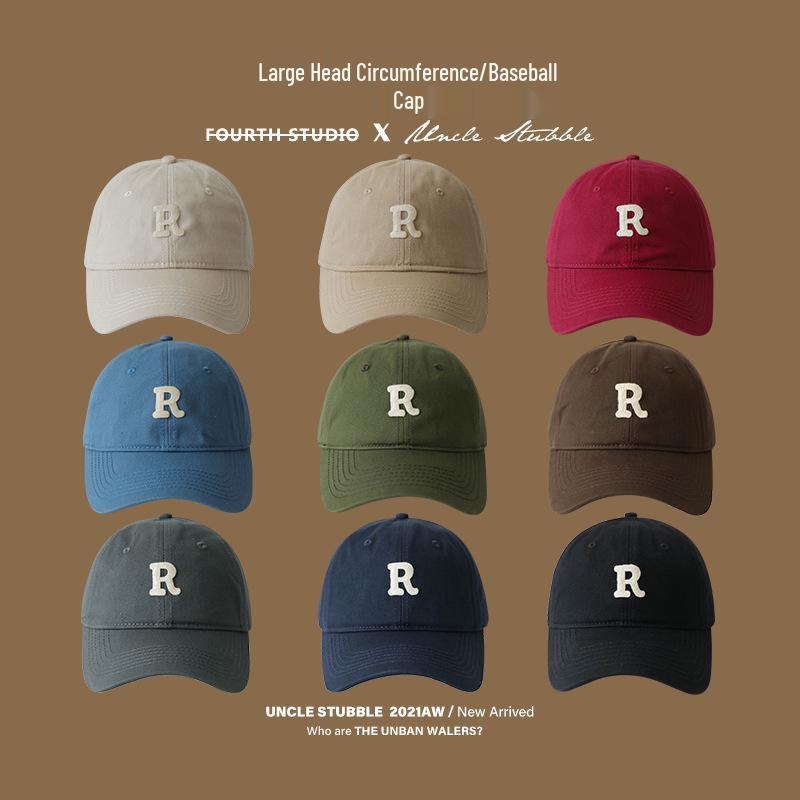 Women's & Men's Large Brim Duckbill Baseball Cap - Korean Letter 'R' Design, 2024 Spring/Autumn Fashion, Slimming and Small Face Effect.