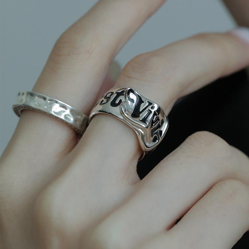 Rainbow Letter Belt Open Ring Niche Design Retro Personality High Sense Cold Wind Ring