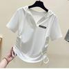 Summer Women's Fashionable Drawstring Short Hooded Short-sleeved T-shirt