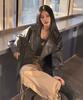 Lady Volume 9202 Washed Leather Oversized Jacket (Black)