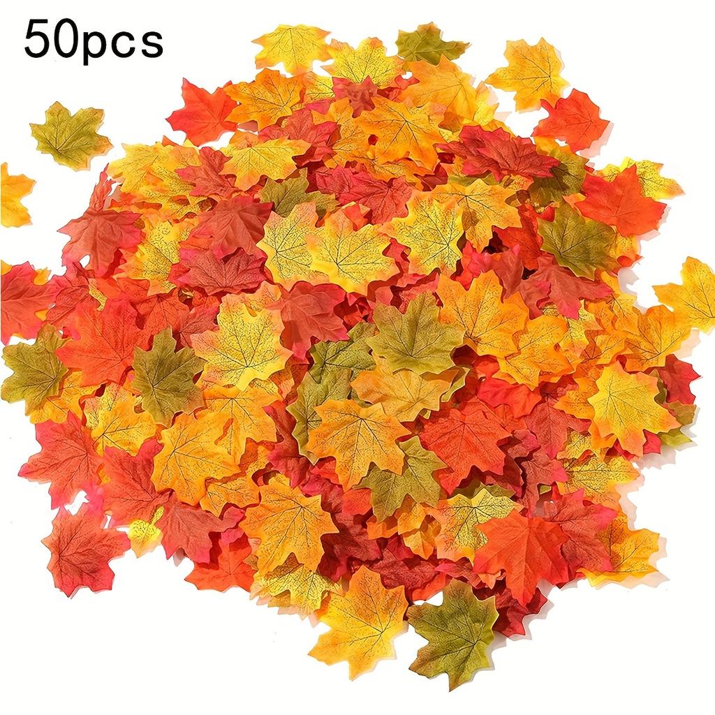 50pcs Halloween Simulation Maple Leaves Fall Color Mix for Thanksgiving Table Decor Photo Wedding Party Props Courtyard