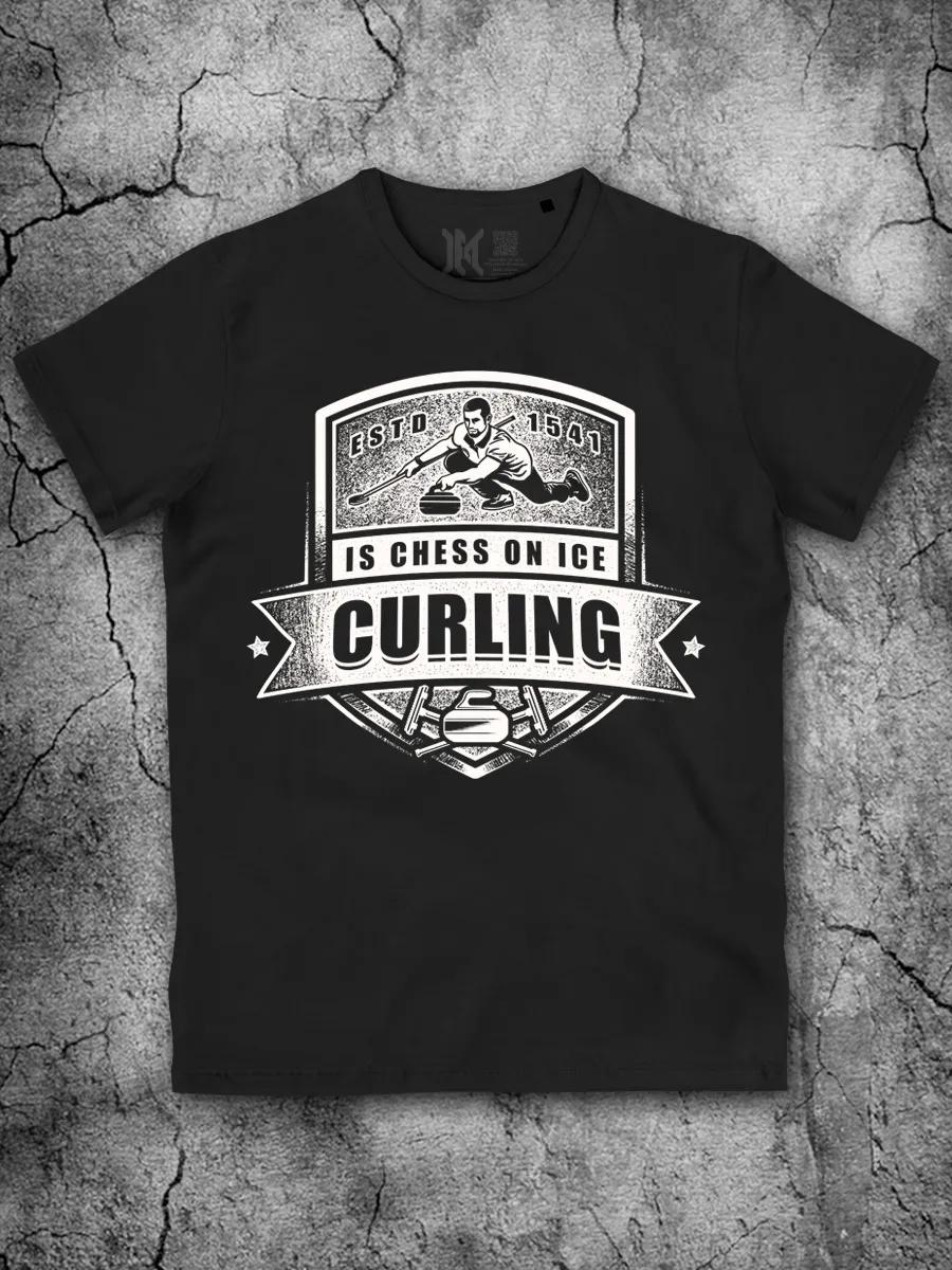 

Curling Black Printed Cotton Sports T-shirt L