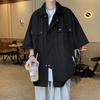 Men's Black Oversized Short Sleeve Shirt Casual Star Stud Detail Streetwear Top
