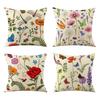 Floral Cushion Cover, 18x18 Inch Decorative Throw Pillow Cover with Hidden Zipper, Plant Insect Flower Patterns, Cushion Case for Sofa Car Home Decor