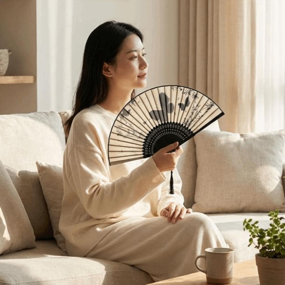 Wooden Handle Hand Fold Fan Vintage Classical Dance Fan Summer Cooling Bamboo Fan Dance Props