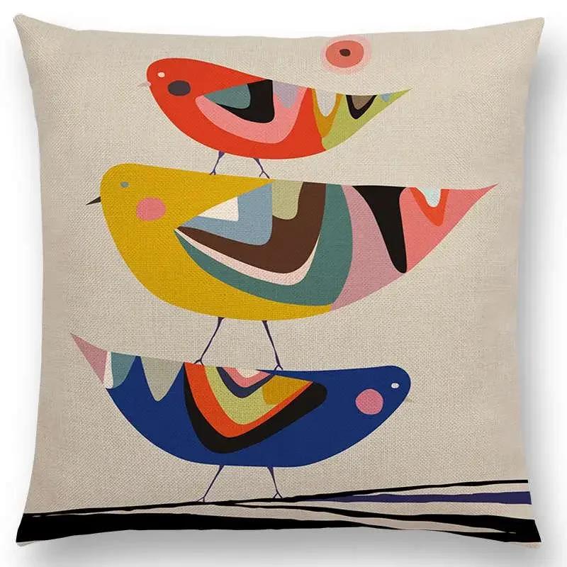 Cartoon Sofa Überwurf Kissenbezug Bunte Tiere Vogel Katze Reh Pfau Eule Blumen Lied Kissenbezug