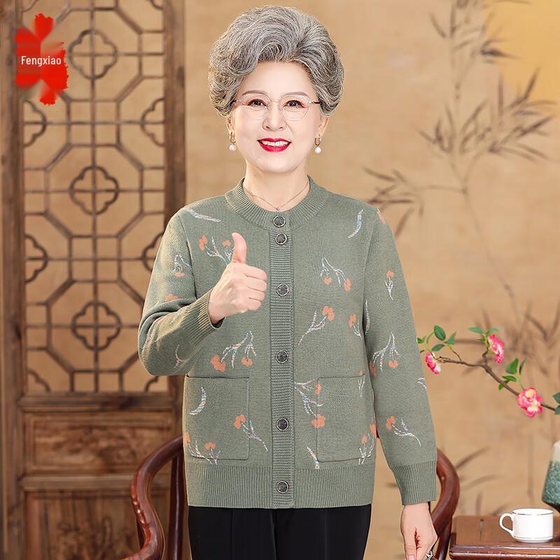

Elderly Women s Autumn Floral Knit Cardigan 4XL