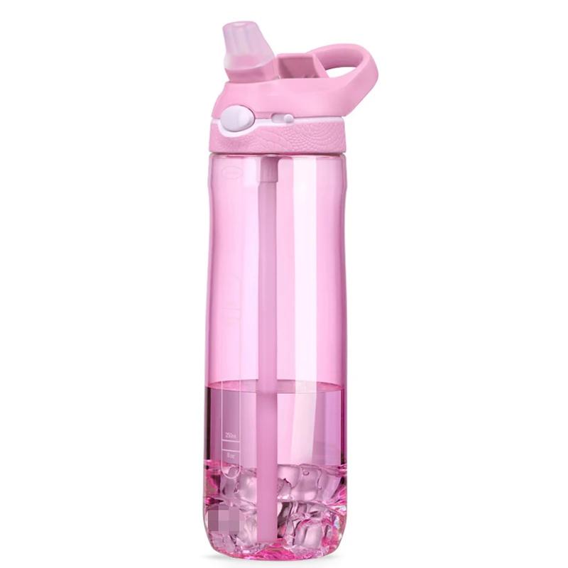 750ml Portable Sports Water Bottle With Straw For Camping Hiking Outdoor Plastic Transparent BPA Free Bottle For Men Drinkware