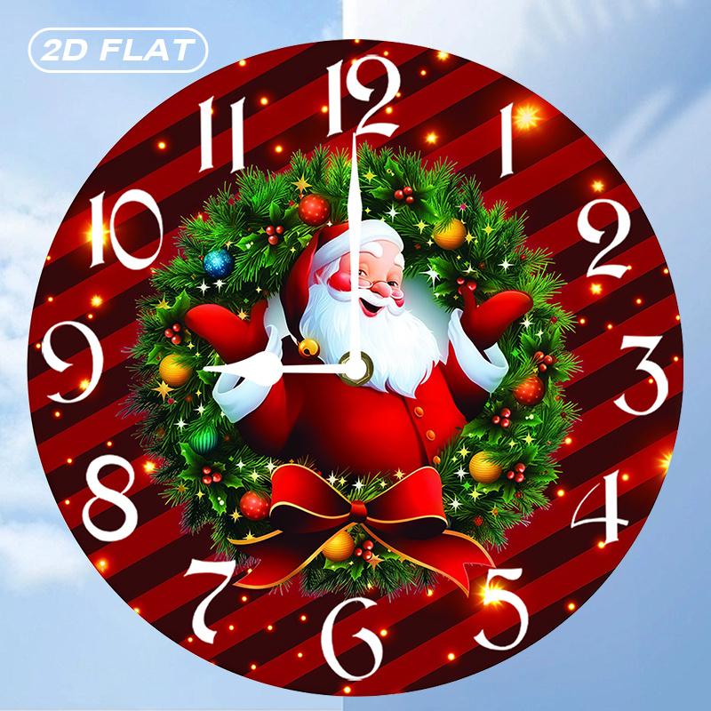 

Rustic Farmhouse Santa Claus Wall Clock with Red & Golden Wreath Design - Silent Quartz Movement, Large Black Hands, White Face (as the picture,10x10 inch)