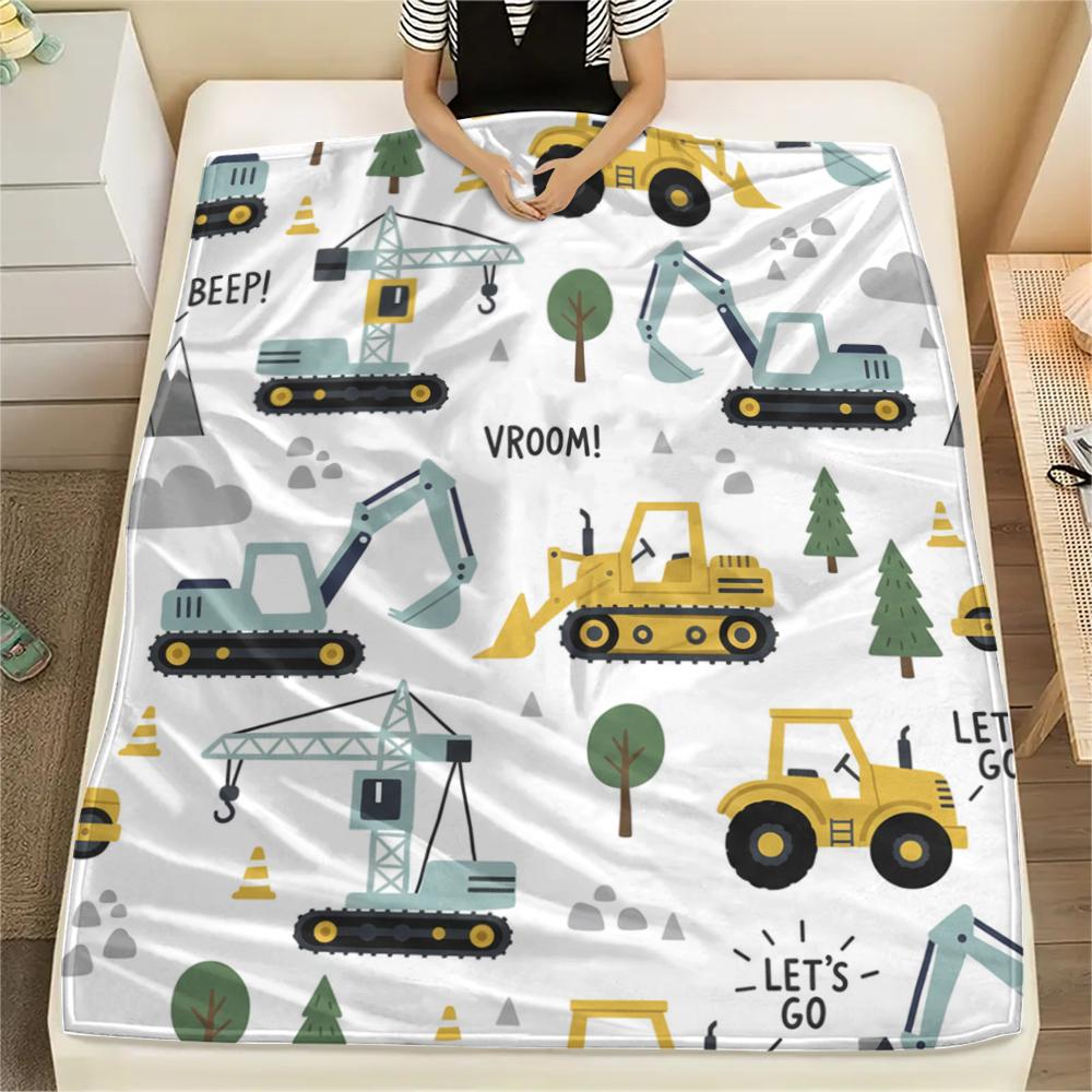 1Pc Cute Vehicle Print Flannel Blanket, High Quality Comfortable for All Seasons, Home Decor, Warmth and Comfort, Perfect for Christmas Gifts W45